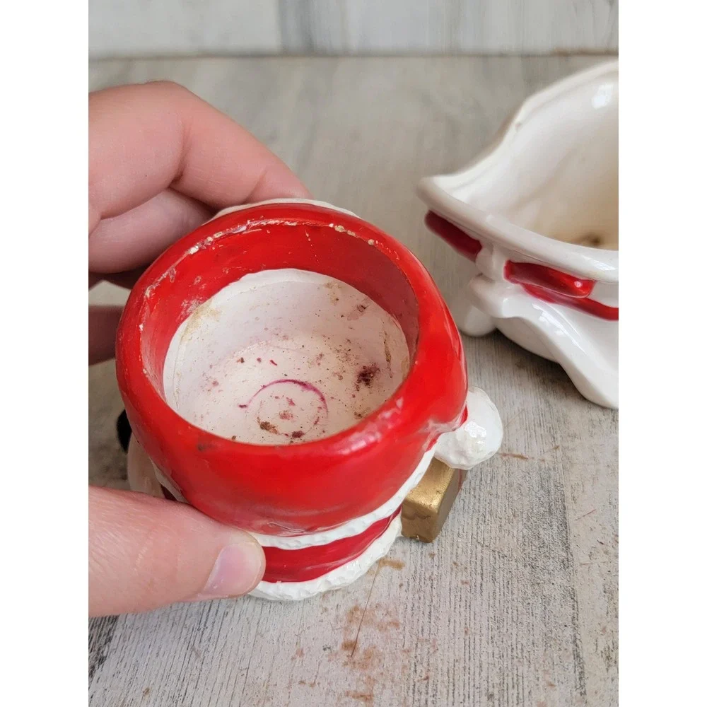 Vintage AS IS Santa Claus sled mini ceramic Xmas candle holder home decor